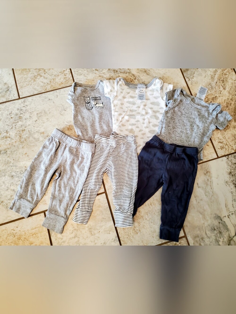 Neutral Gray and Navy Kids Set - 3 Bottoms & 3 Tops